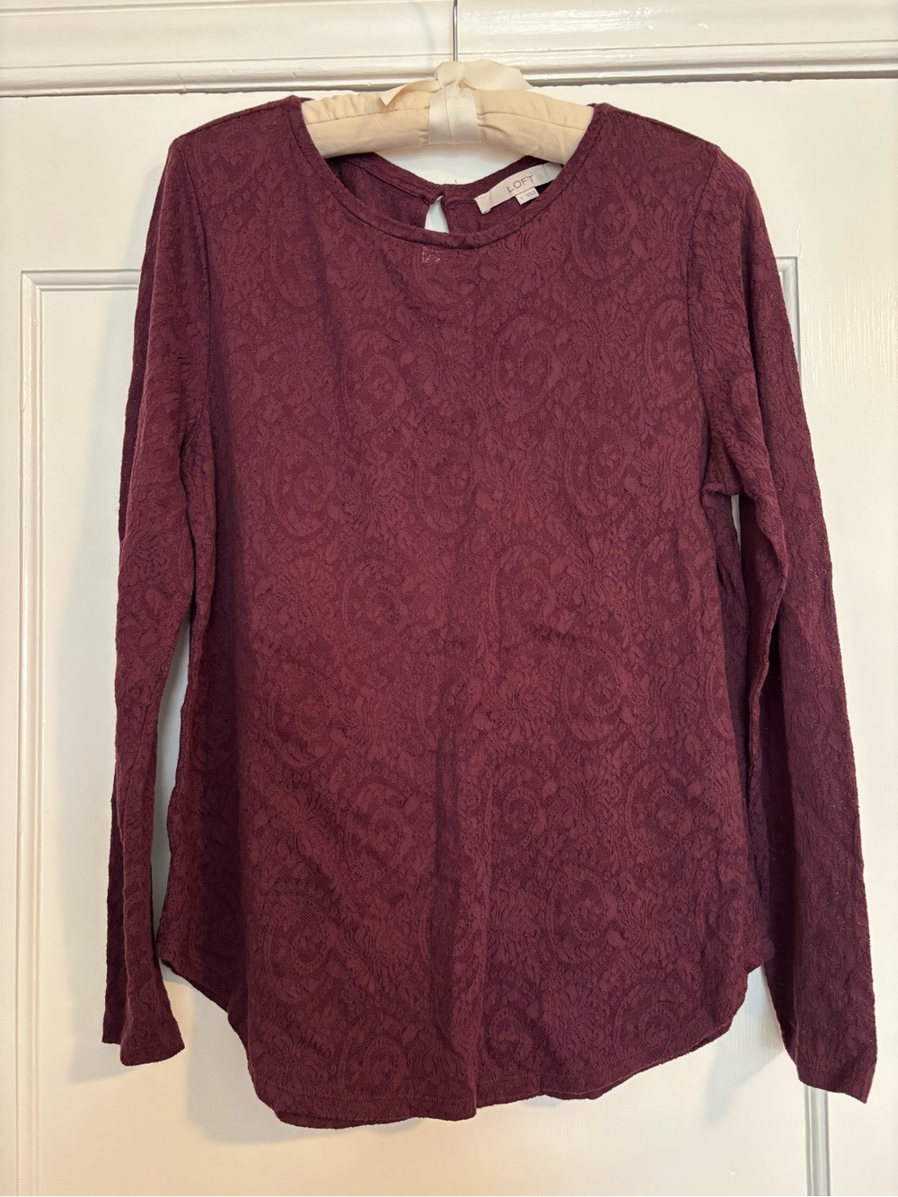LOFT Long Sleeve Lace Crewneck Top
